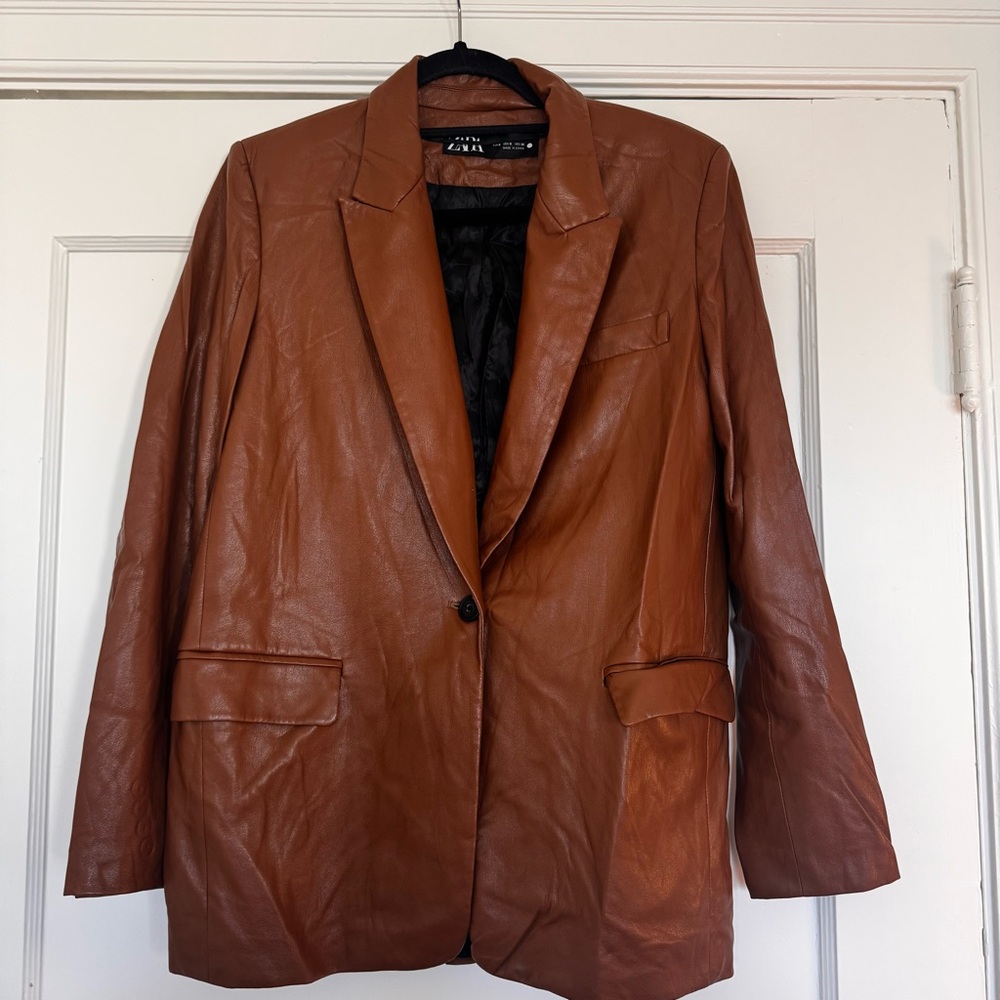 Zara Brown Faux Leather Blazer